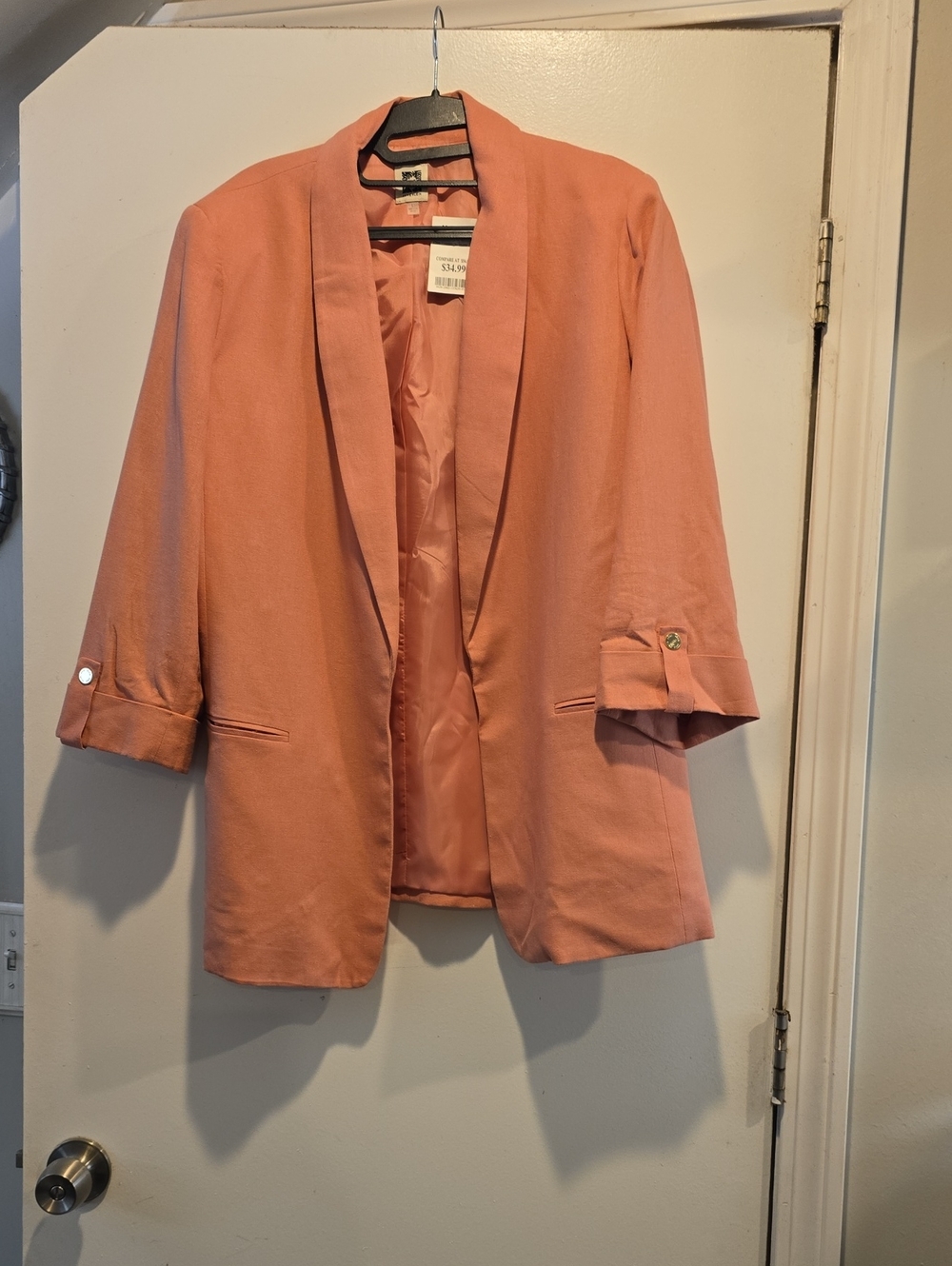 Women's Linen Blazer Jacket - Salmon Pink